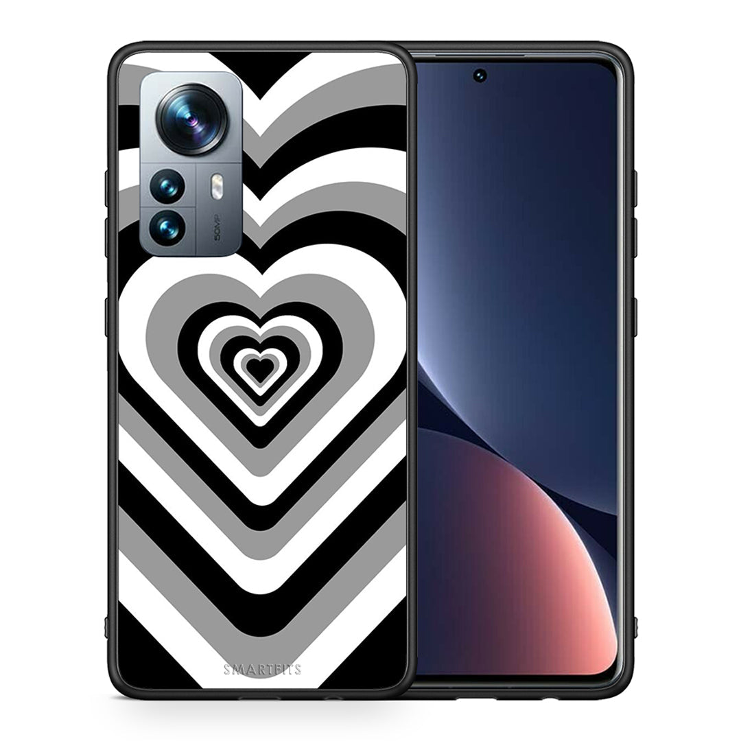 Θήκη Xiaomi 12 Pro Black Hearts από τη Smartfits με σχέδιο στο πίσω μέρος και μαύρο περίβλημα | Xiaomi 12 Pro Black Hearts case with colorful back and black bezels