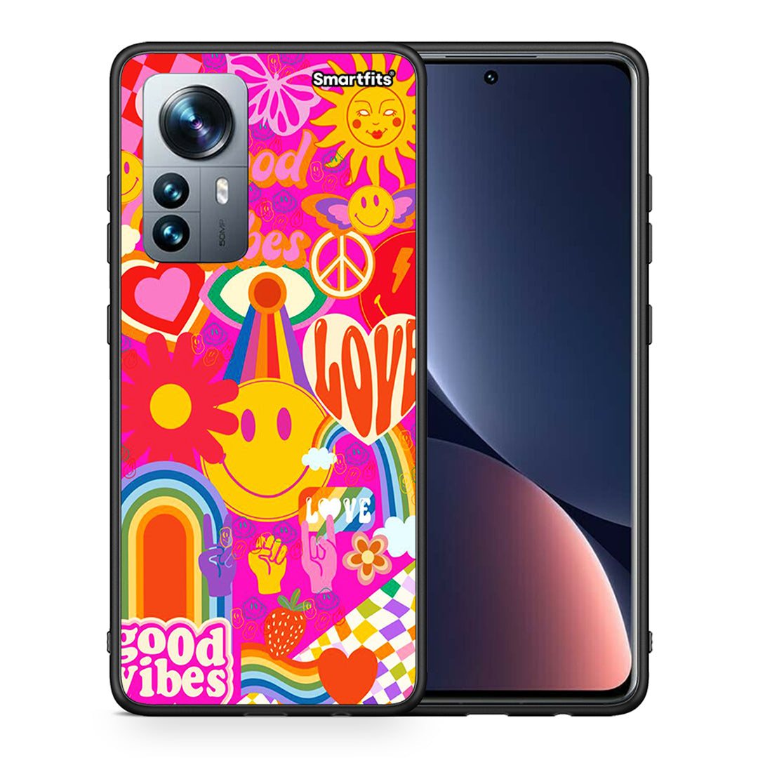 Θήκη Xiaomi 12 Pro Hippie Love από τη Smartfits με σχέδιο στο πίσω μέρος και μαύρο περίβλημα | Xiaomi 12 Pro Hippie Love case with colorful back and black bezels