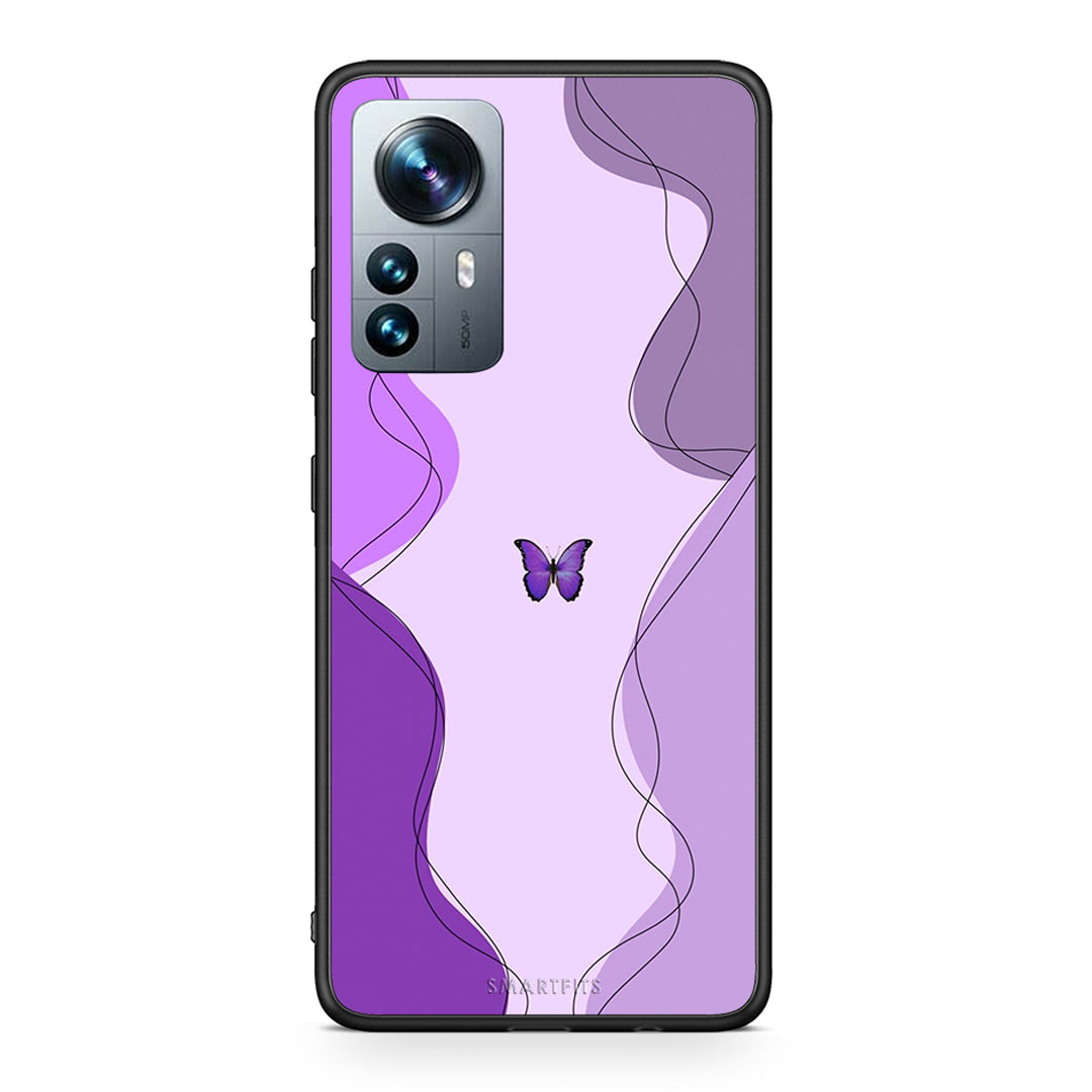 Xiaomi 12 Pro Purple Mariposa Θήκη Αγίου Βαλεντίνου από τη Smartfits με σχέδιο στο πίσω μέρος και μαύρο περίβλημα | Smartphone case with colorful back and black bezels by Smartfits