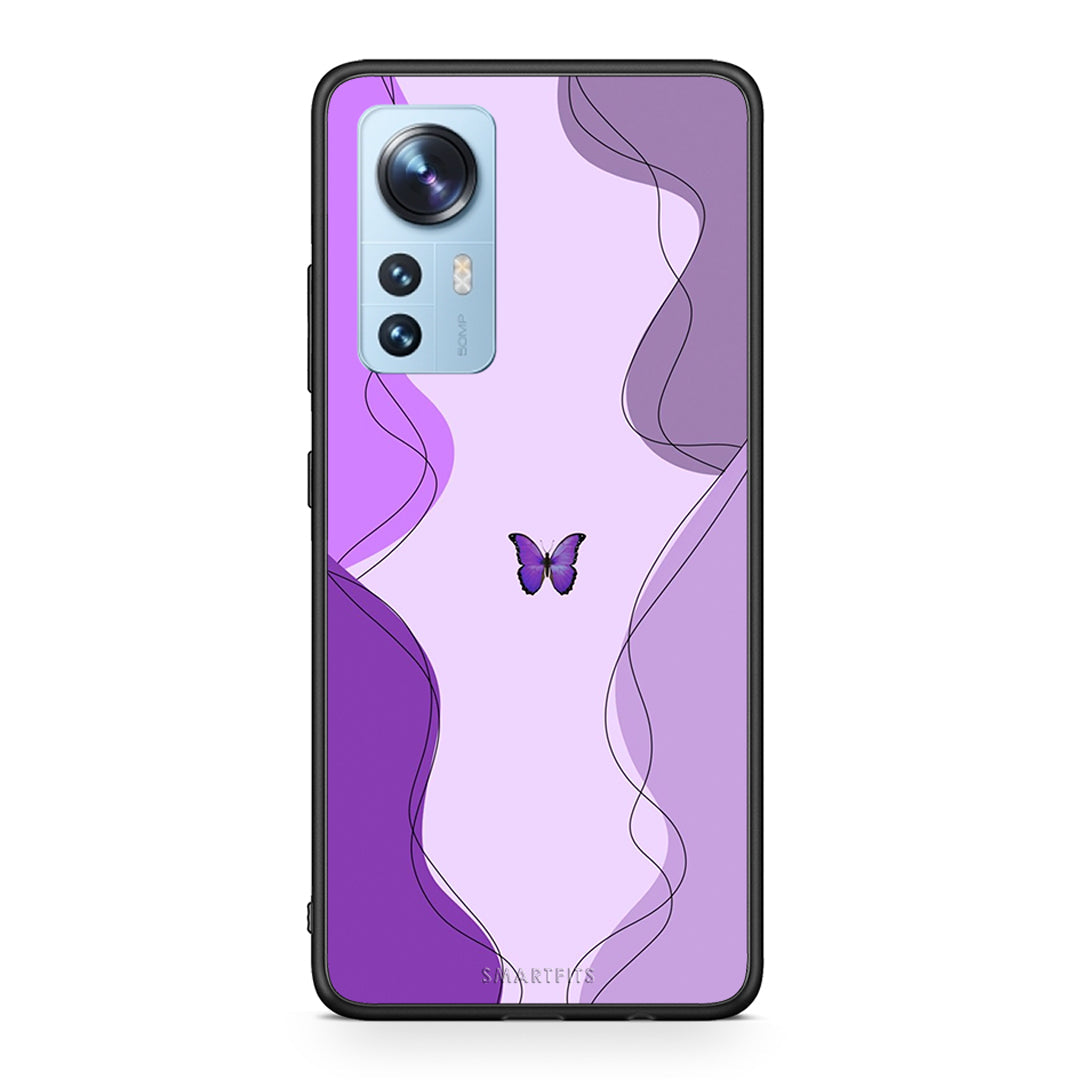 Xiaomi 12 / 12X 5G Purple Mariposa Θήκη Αγίου Βαλεντίνου από τη Smartfits με σχέδιο στο πίσω μέρος και μαύρο περίβλημα | Smartphone case with colorful back and black bezels by Smartfits