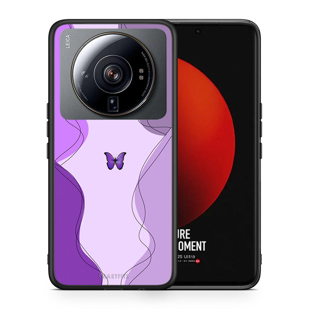 Θήκη Αγίου Βαλεντίνου Xiaomi 12S Ultra Purple Mariposa από τη Smartfits με σχέδιο στο πίσω μέρος και μαύρο περίβλημα | Xiaomi 12S Ultra Purple Mariposa case with colorful back and black bezels