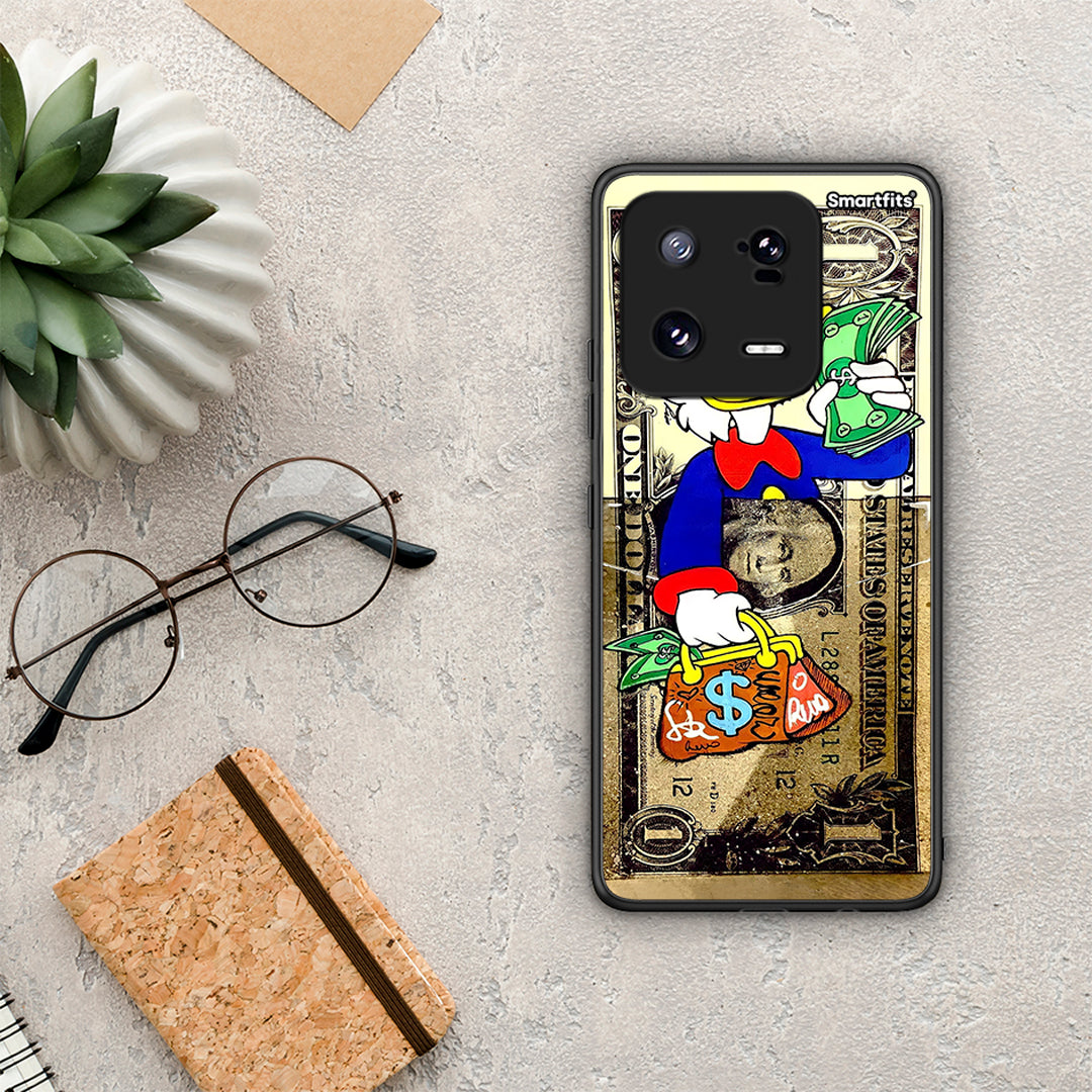 Θήκη Xiaomi 13 Duck Money από τη Smartfits με σχέδιο στο πίσω μέρος και μαύρο περίβλημα | Xiaomi 13 Duck Money Case with Colorful Back and Black Bezels