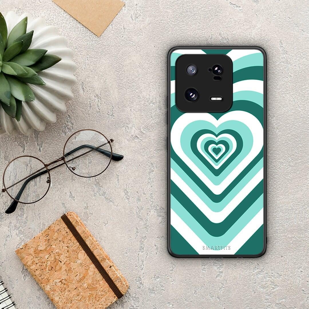 Θήκη Xiaomi 13 Pro Green Hearts από τη Smartfits με σχέδιο στο πίσω μέρος και μαύρο περίβλημα | Xiaomi 13 Pro Green Hearts Case with Colorful Back and Black Bezels
