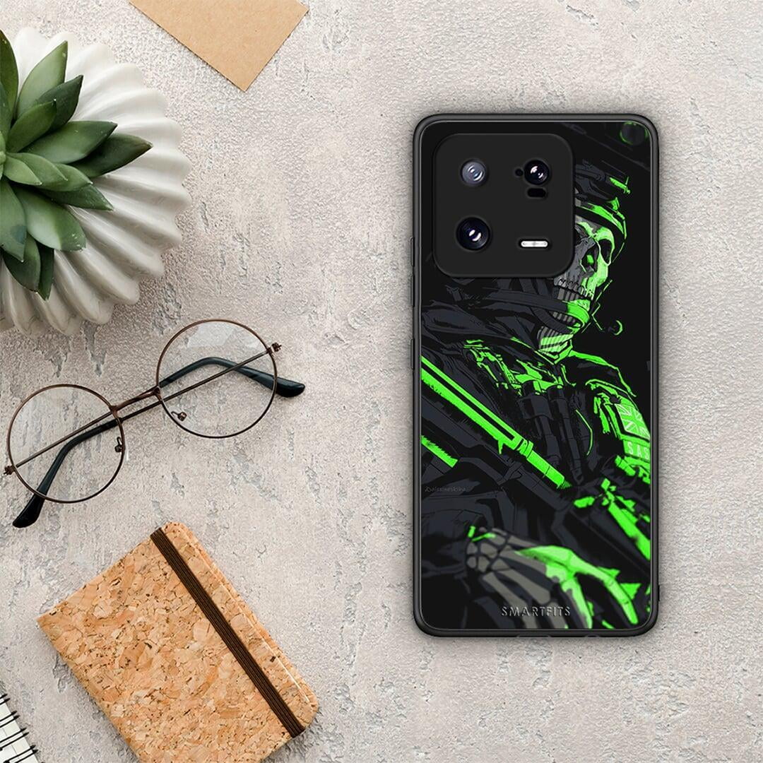 Θήκη Xiaomi 13 Green Soldier από τη Smartfits με σχέδιο στο πίσω μέρος και μαύρο περίβλημα | Xiaomi 13 Green Soldier Case with Colorful Back and Black Bezels