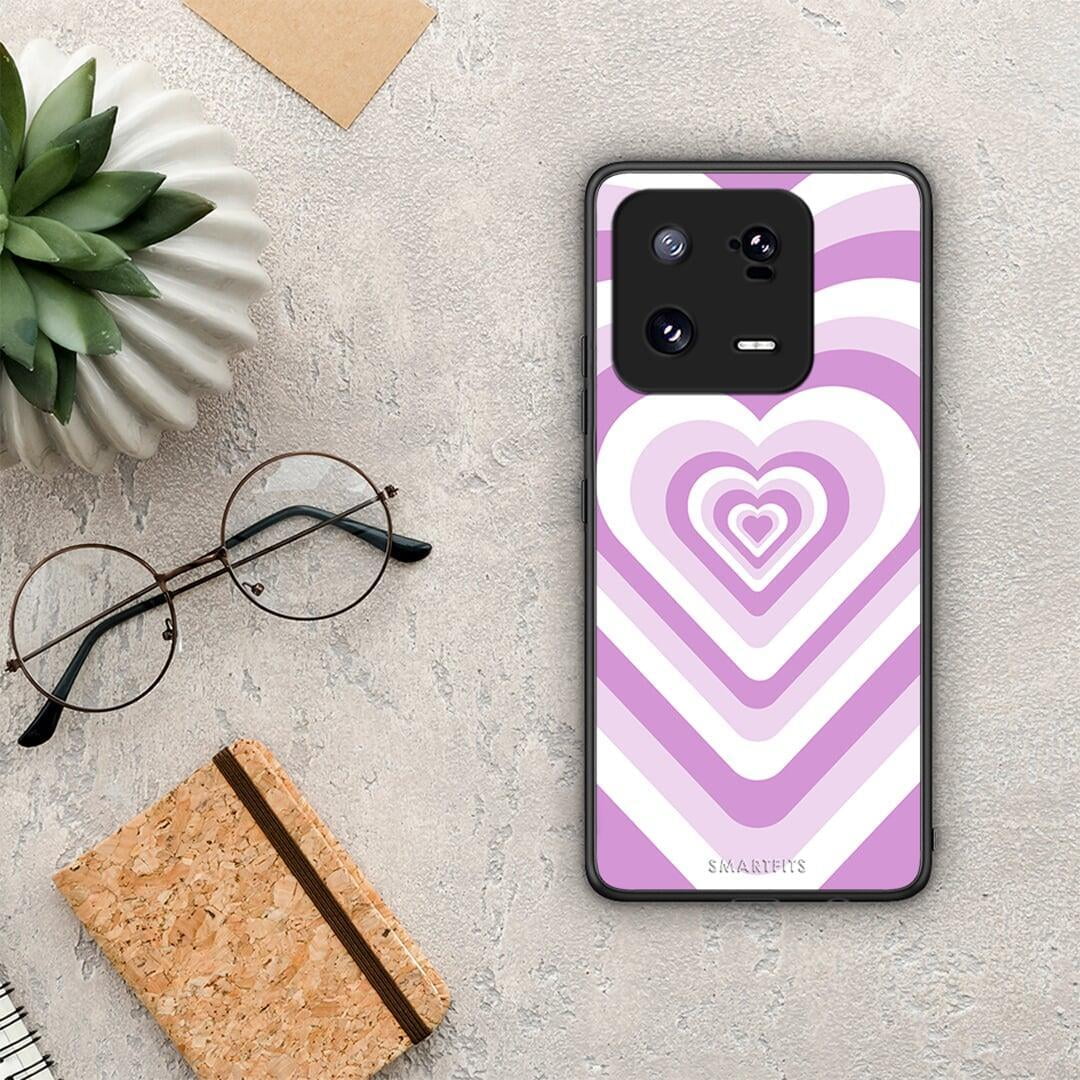 Θήκη Xiaomi 13 Pro Lilac Hearts από τη Smartfits με σχέδιο στο πίσω μέρος και μαύρο περίβλημα | Xiaomi 13 Pro Lilac Hearts Case with Colorful Back and Black Bezels