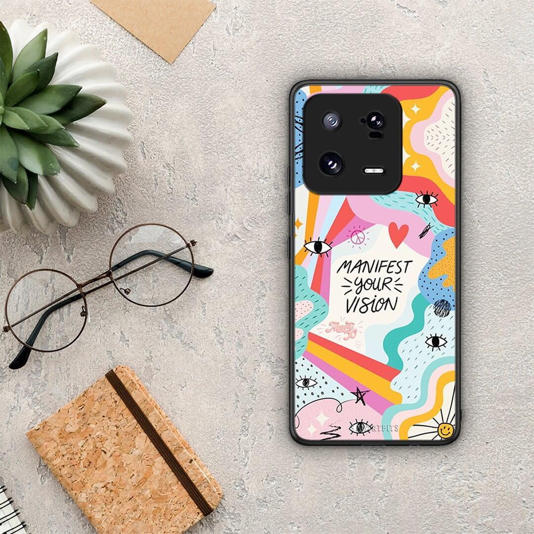 Θήκη Xiaomi 13 Manifest Your Vision από τη Smartfits με σχέδιο στο πίσω μέρος και μαύρο περίβλημα | Xiaomi 13 Manifest Your Vision Case with Colorful Back and Black Bezels