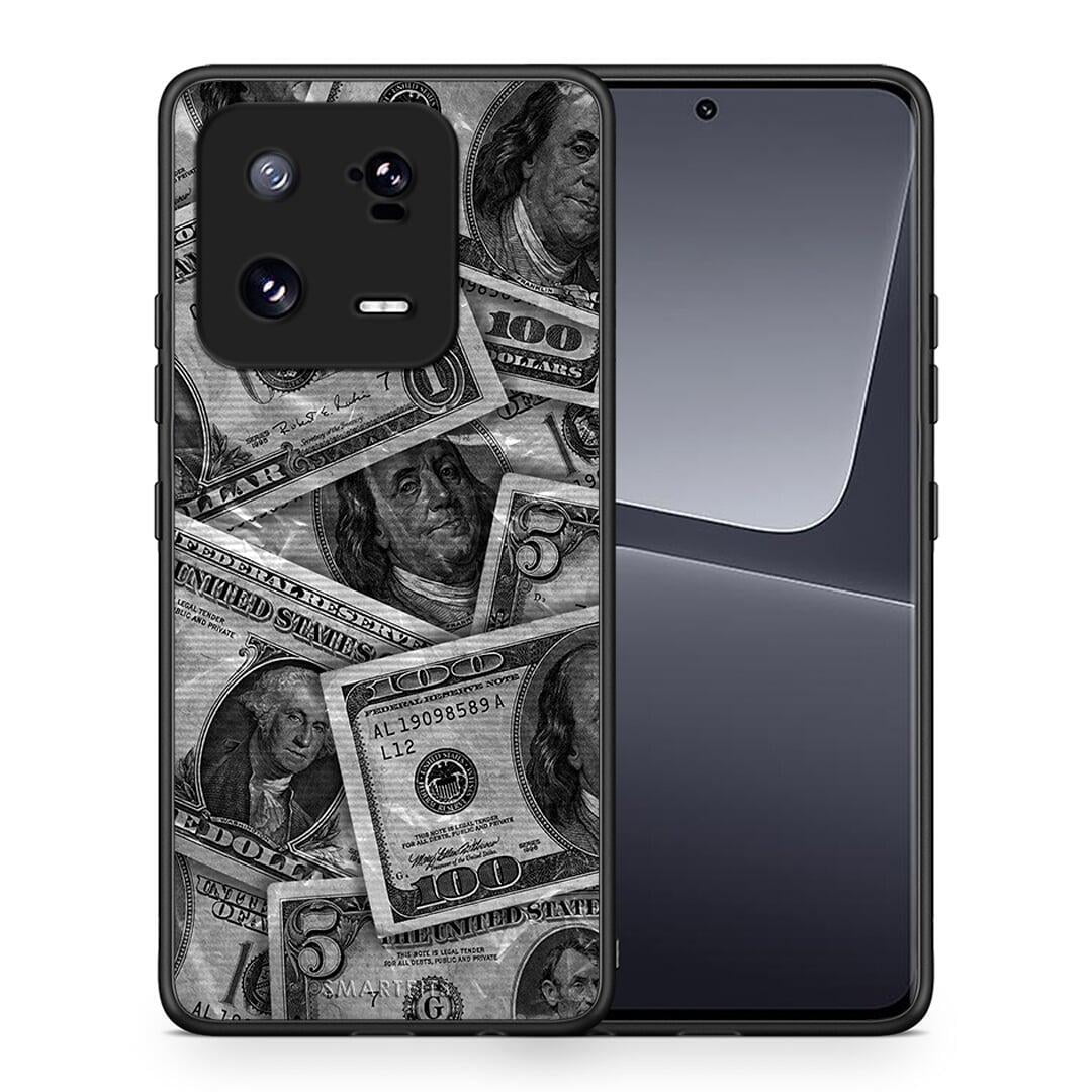 Θήκη Xiaomi 13 Money Dollars από τη Smartfits με σχέδιο στο πίσω μέρος και μαύρο περίβλημα | Xiaomi 13 Money Dollars Case with Colorful Back and Black Bezels