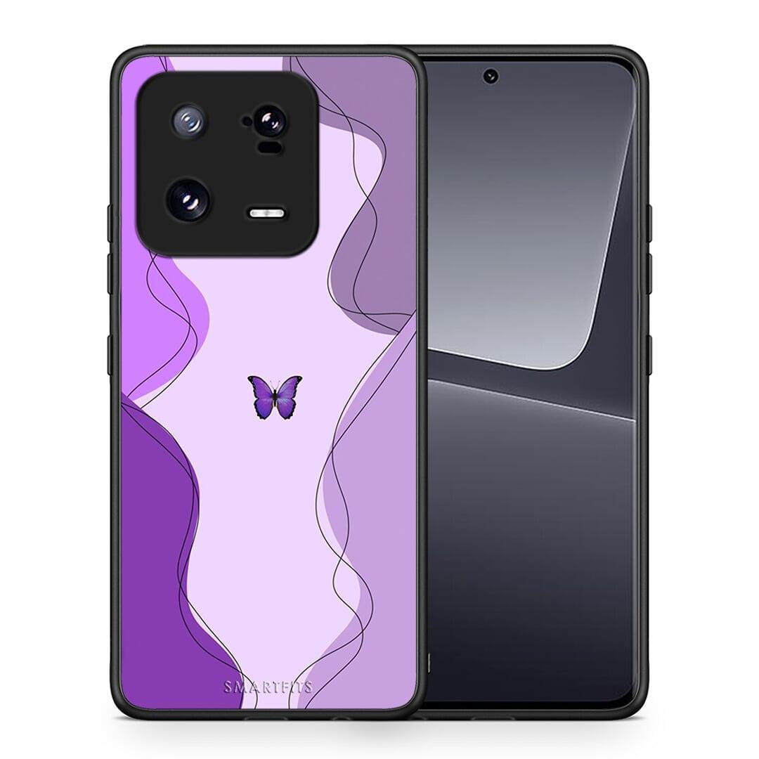 Θήκη Xiaomi 13 Purple Mariposa από τη Smartfits με σχέδιο στο πίσω μέρος και μαύρο περίβλημα | Xiaomi 13 Purple Mariposa Case with Colorful Back and Black Bezels