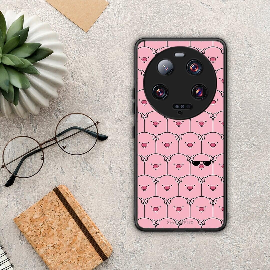 Θήκη Xiaomi 13 Ultra Pig Glasses από τη Smartfits με σχέδιο στο πίσω μέρος και μαύρο περίβλημα | Xiaomi 13 Ultra Pig Glasses Case with Colorful Back and Black Bezels