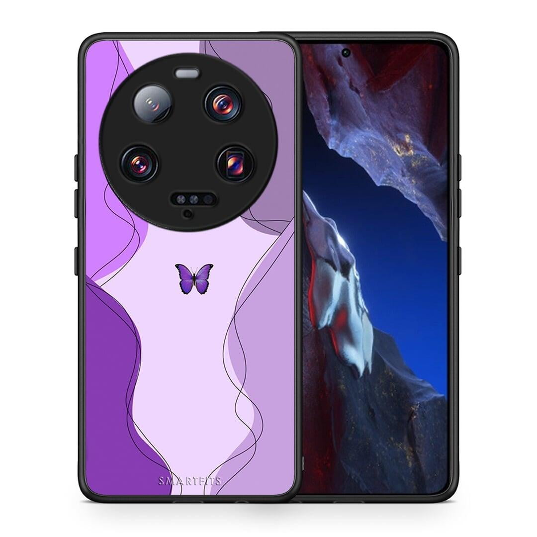 Θήκη Xiaomi 13 Ultra Purple Mariposa από τη Smartfits με σχέδιο στο πίσω μέρος και μαύρο περίβλημα | Xiaomi 13 Ultra Purple Mariposa Case with Colorful Back and Black Bezels