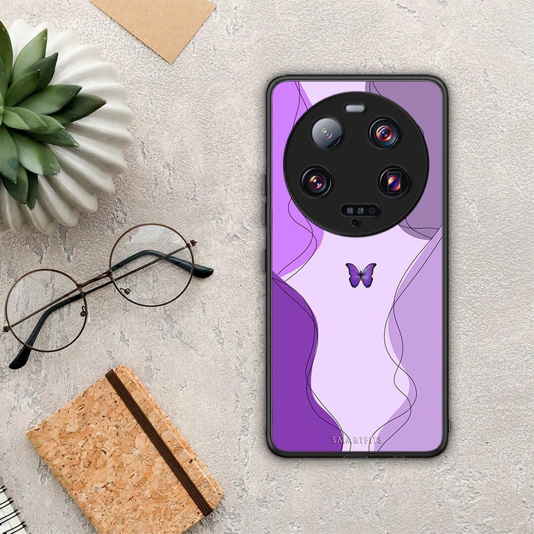 Θήκη Xiaomi 13 Ultra Purple Mariposa από τη Smartfits με σχέδιο στο πίσω μέρος και μαύρο περίβλημα | Xiaomi 13 Ultra Purple Mariposa Case with Colorful Back and Black Bezels