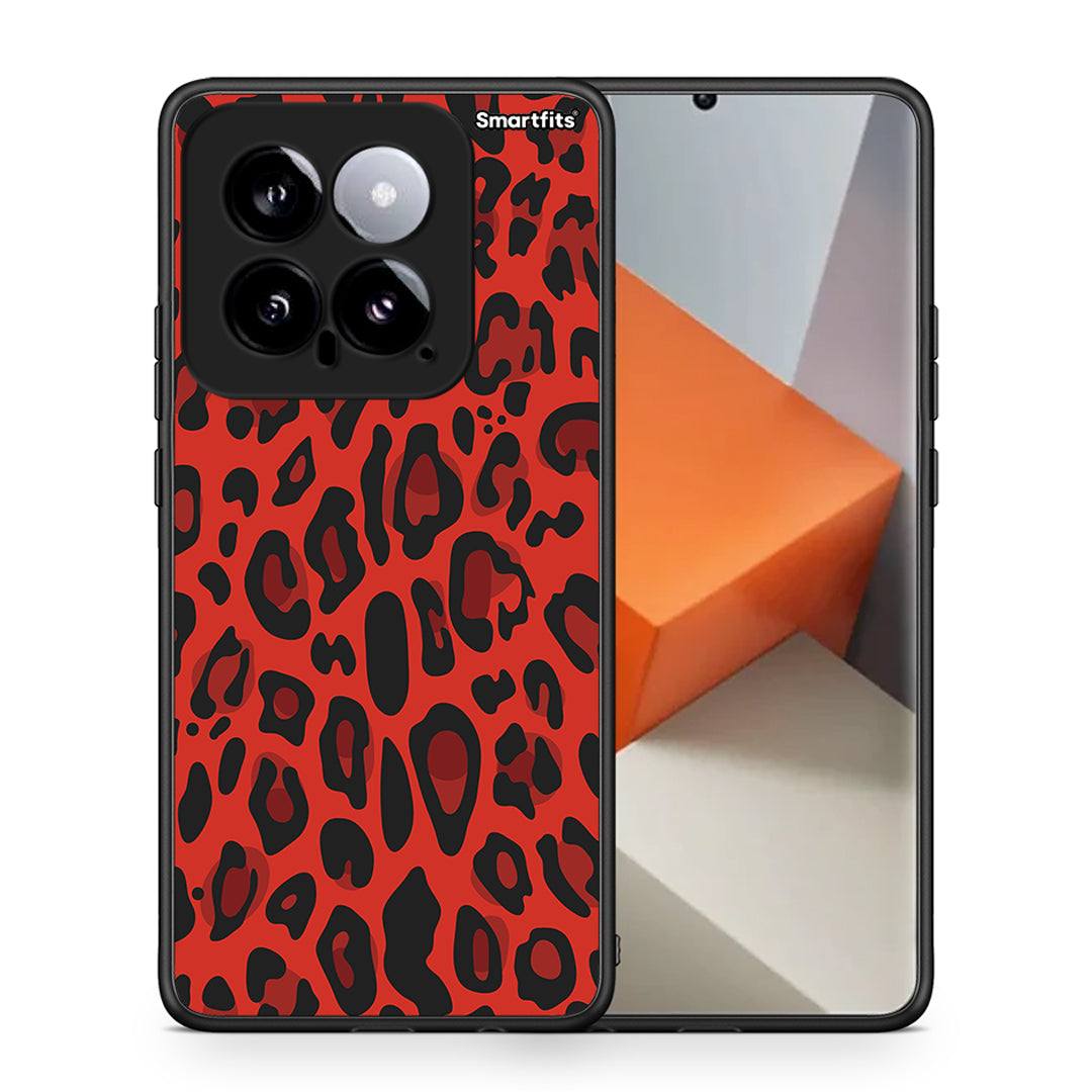 Θήκη Xiaomi 14 5G Red Leopard Animal από τη Smartfits με σχέδιο στο πίσω μέρος και μαύρο περίβλημα | Xiaomi 14 5G Red Leopard Animal case with colorful back and black bezels