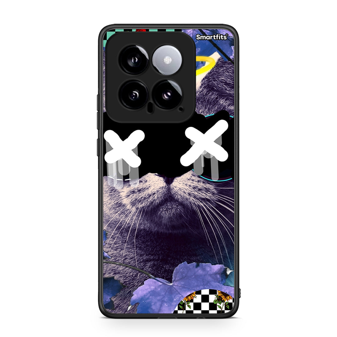 Xiaomi 14 5G Cat Collage θήκη από τη Smartfits με σχέδιο στο πίσω μέρος και μαύρο περίβλημα | Smartphone case with colorful back and black bezels by Smartfits