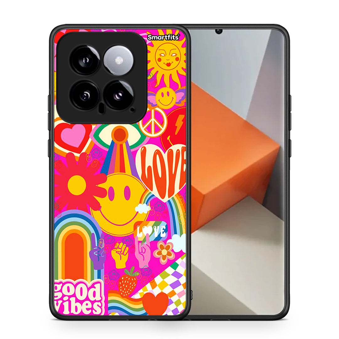 Θήκη Xiaomi 14 5G Hippie Love από τη Smartfits με σχέδιο στο πίσω μέρος και μαύρο περίβλημα | Xiaomi 14 5G Hippie Love case with colorful back and black bezels