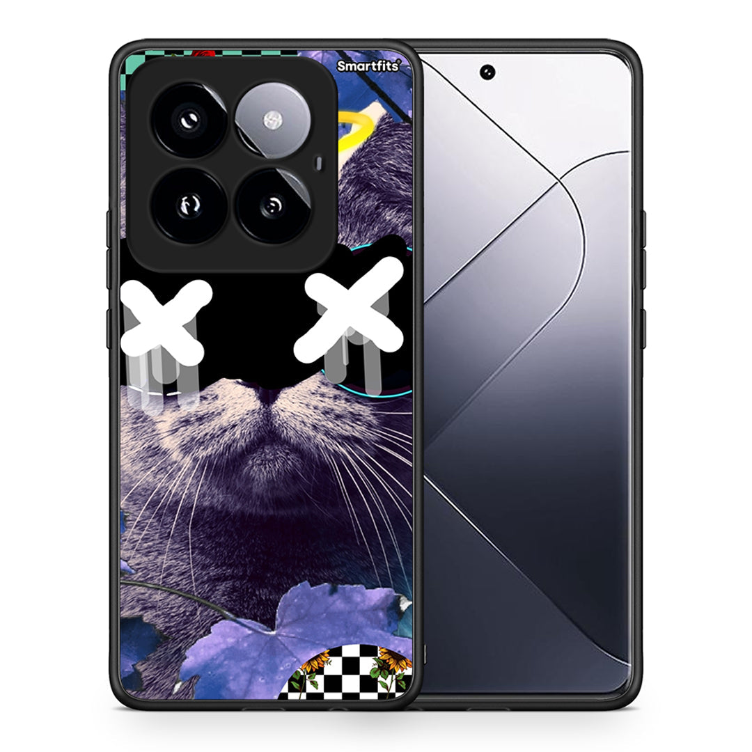 Θήκη Xiaomi 14 Pro 5G Cat Collage από τη Smartfits με σχέδιο στο πίσω μέρος και μαύρο περίβλημα | Xiaomi 14 Pro 5G Cat Collage case with colorful back and black bezels