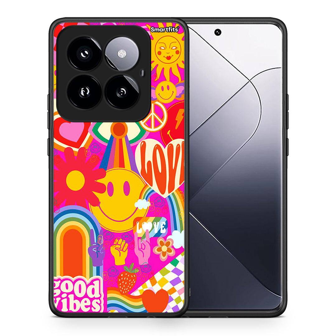 Θήκη Xiaomi 14 Pro 5G Hippie Love από τη Smartfits με σχέδιο στο πίσω μέρος και μαύρο περίβλημα | Xiaomi 14 Pro 5G Hippie Love case with colorful back and black bezels