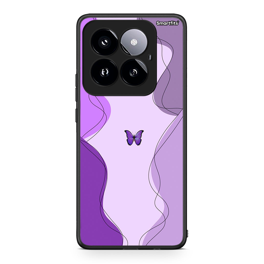 Xiaomi 14 Pro 5G Purple Mariposa Θήκη Αγίου Βαλεντίνου από τη Smartfits με σχέδιο στο πίσω μέρος και μαύρο περίβλημα | Smartphone case with colorful back and black bezels by Smartfits