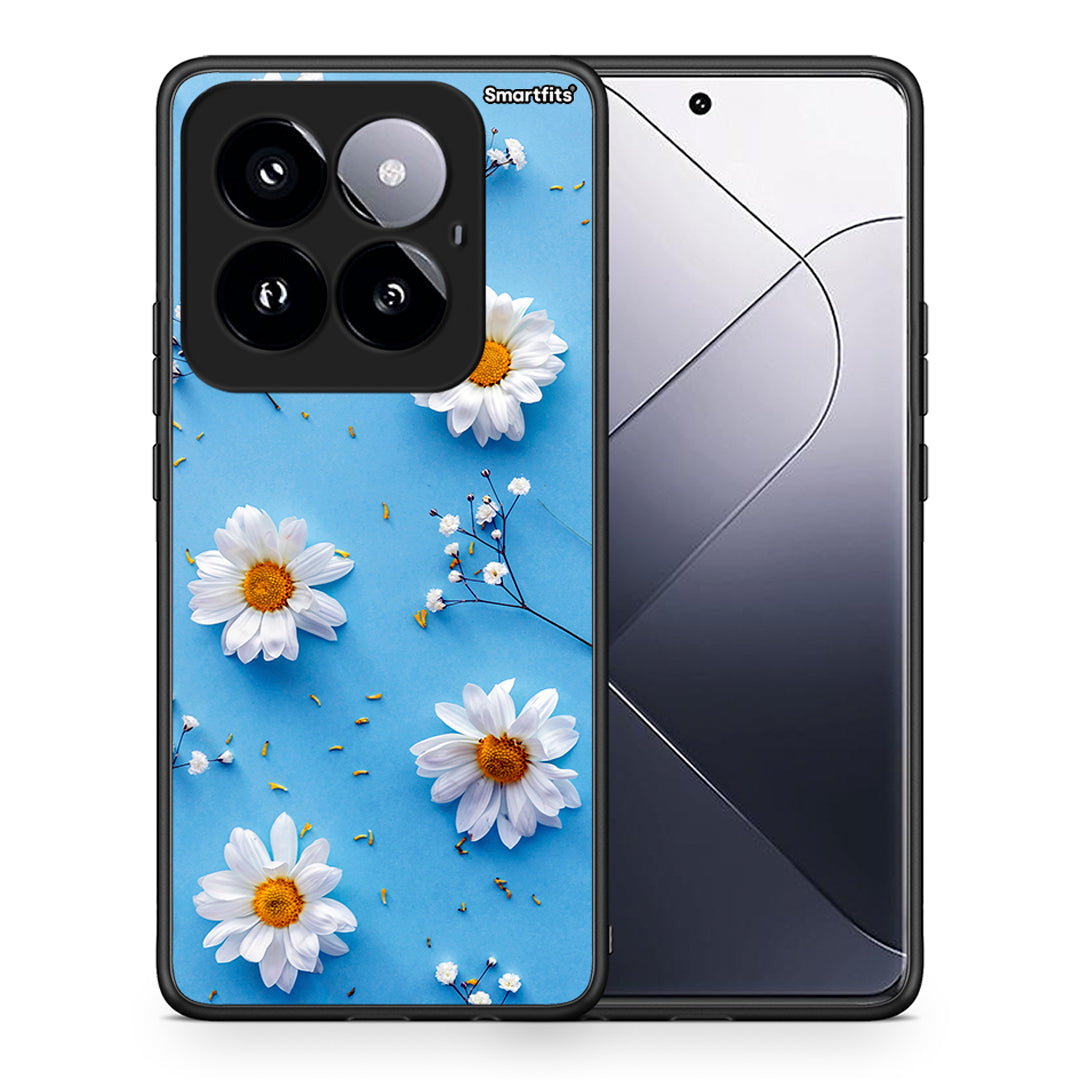 Θήκη Xiaomi 14 Pro 5G Real Daisies από τη Smartfits με σχέδιο στο πίσω μέρος και μαύρο περίβλημα | Xiaomi 14 Pro 5G Real Daisies case with colorful back and black bezels