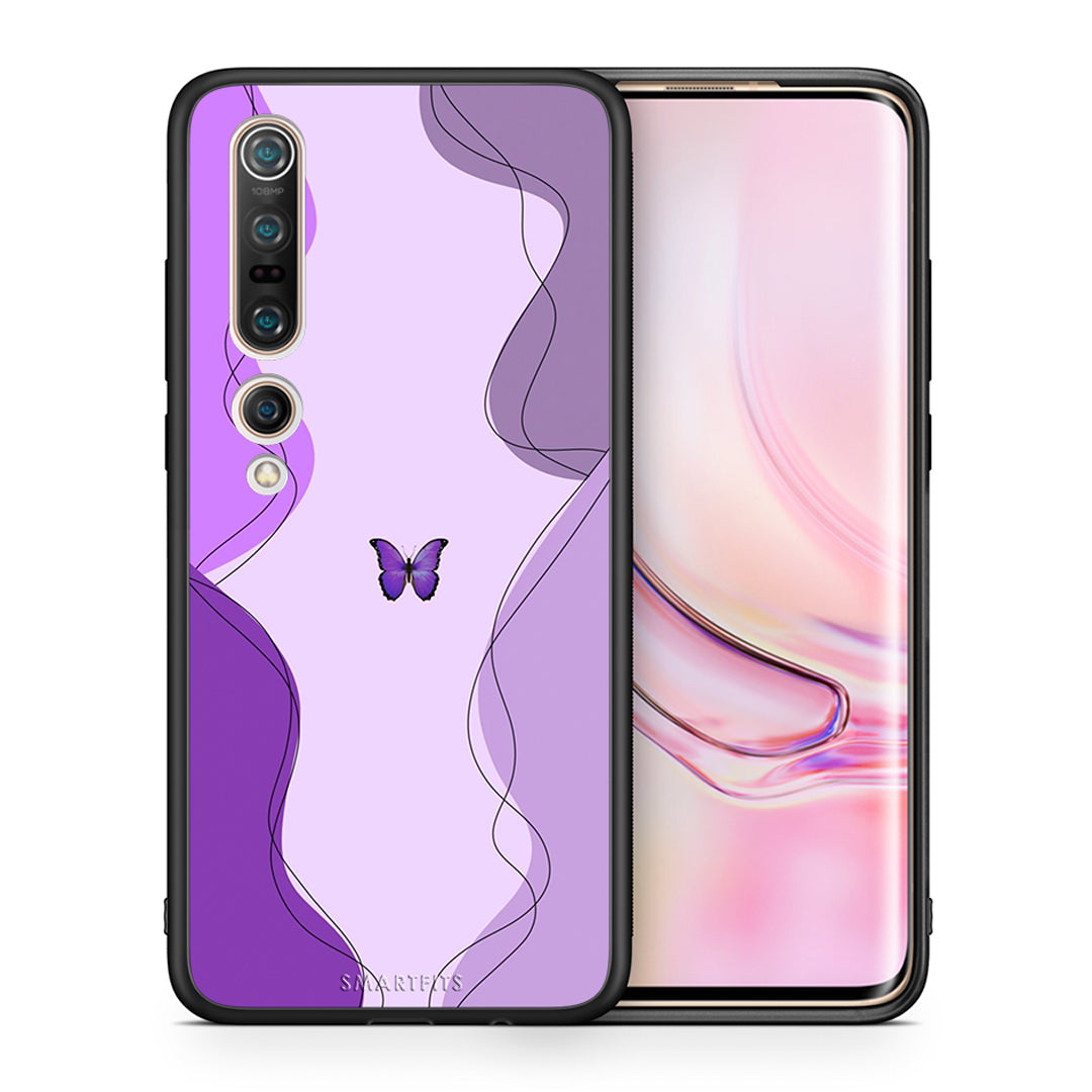 Θήκη Αγίου Βαλεντίνου Xiaomi Mi 10 Purple Mariposa από τη Smartfits με σχέδιο στο πίσω μέρος και μαύρο περίβλημα | Xiaomi Mi 10 Purple Mariposa case with colorful back and black bezels