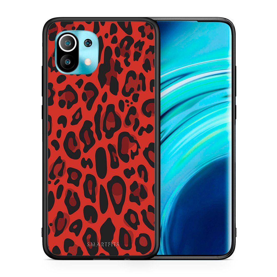 Θήκη Xiaomi Mi 11 Red Leopard Animal από τη Smartfits με σχέδιο στο πίσω μέρος και μαύρο περίβλημα | Xiaomi Mi 11 Red Leopard Animal case with colorful back and black bezels