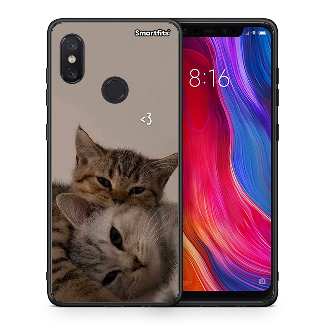 Θήκη Xiaomi Mi 8 Cats In Love από τη Smartfits με σχέδιο στο πίσω μέρος και μαύρο περίβλημα | Xiaomi Mi 8 Cats In Love case with colorful back and black bezels