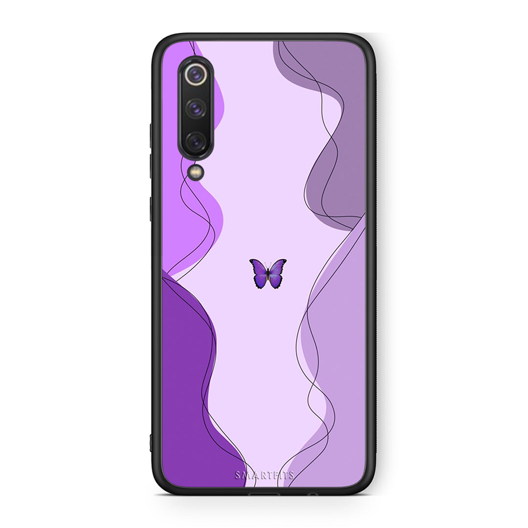 Xiaomi Mi 9 SE Purple Mariposa Θήκη Αγίου Βαλεντίνου από τη Smartfits με σχέδιο στο πίσω μέρος και μαύρο περίβλημα | Smartphone case with colorful back and black bezels by Smartfits