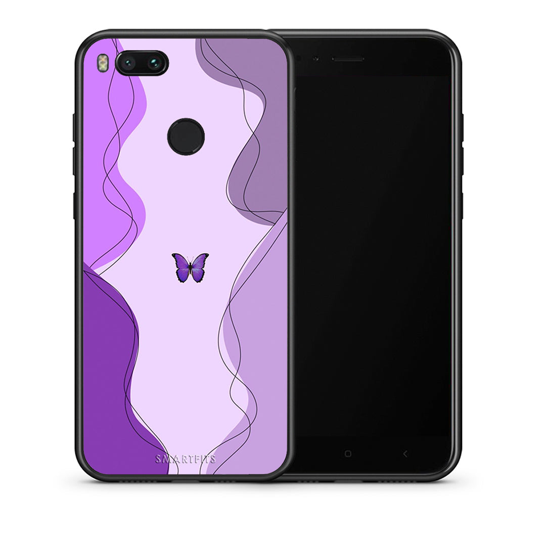 Θήκη Αγίου Βαλεντίνου Xiaomi Mi A1 Purple Mariposa από τη Smartfits με σχέδιο στο πίσω μέρος και μαύρο περίβλημα | Xiaomi Mi A1 Purple Mariposa case with colorful back and black bezels