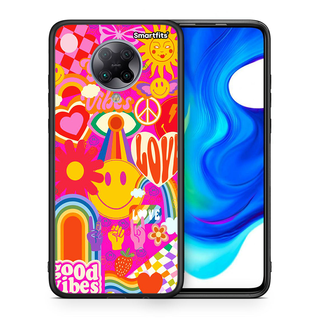 Θήκη Xiaomi Poco F2 Pro Hippie Love από τη Smartfits με σχέδιο στο πίσω μέρος και μαύρο περίβλημα | Xiaomi Poco F2 Pro Hippie Love case with colorful back and black bezels