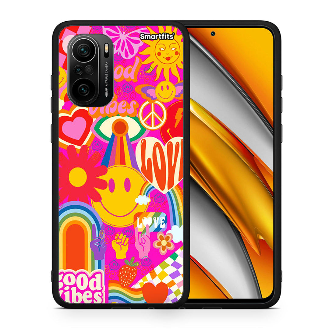 Θήκη Xiaomi Poco F3 Hippie Love από τη Smartfits με σχέδιο στο πίσω μέρος και μαύρο περίβλημα | Xiaomi Poco F3 Hippie Love case with colorful back and black bezels