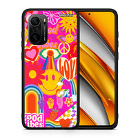 Thumbnail for Θήκη Xiaomi Poco F3 Hippie Love από τη Smartfits με σχέδιο στο πίσω μέρος και μαύρο περίβλημα | Xiaomi Poco F3 Hippie Love case with colorful back and black bezels