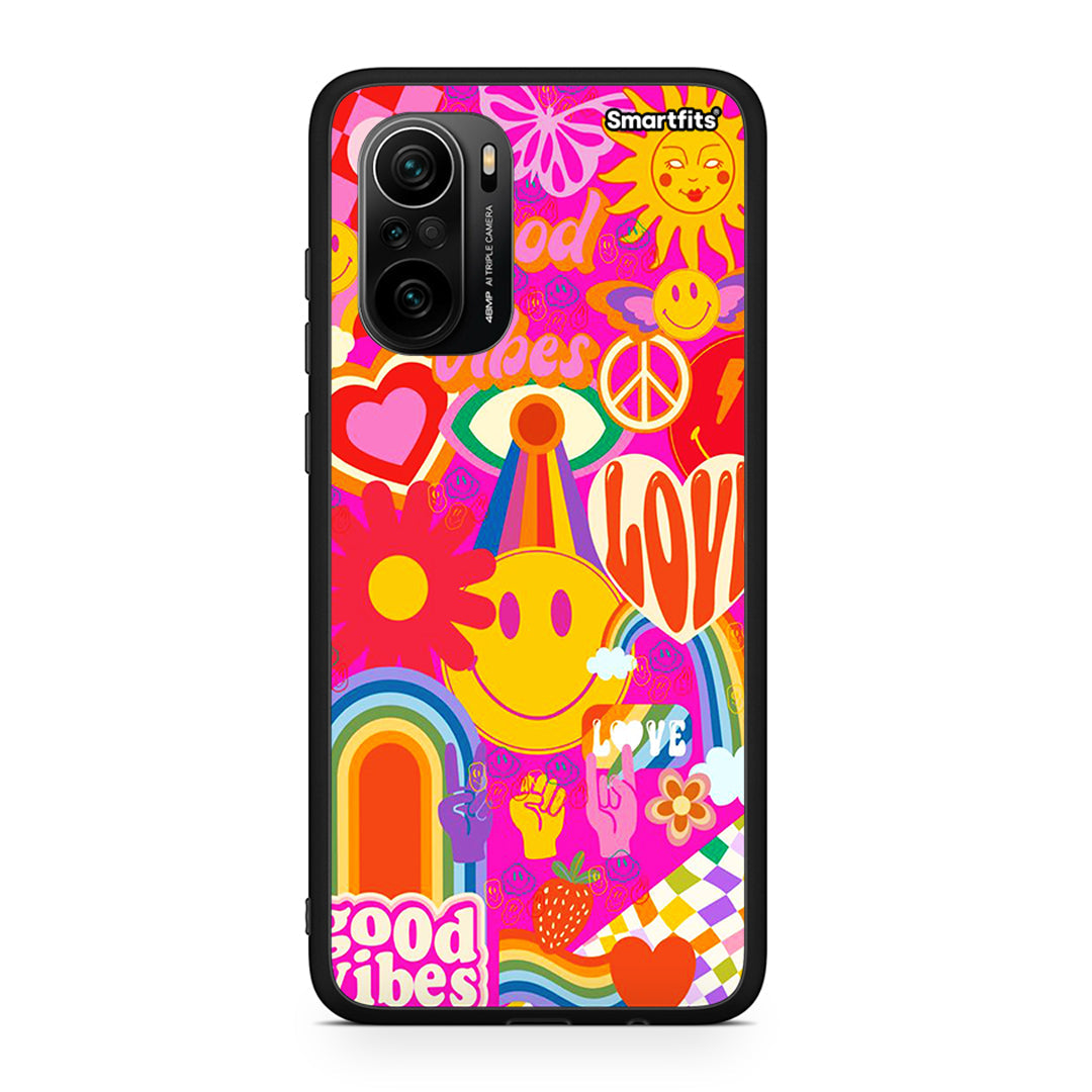 Xiaomi Poco F3 Hippie Love θήκη από τη Smartfits με σχέδιο στο πίσω μέρος και μαύρο περίβλημα | Smartphone case with colorful back and black bezels by Smartfits