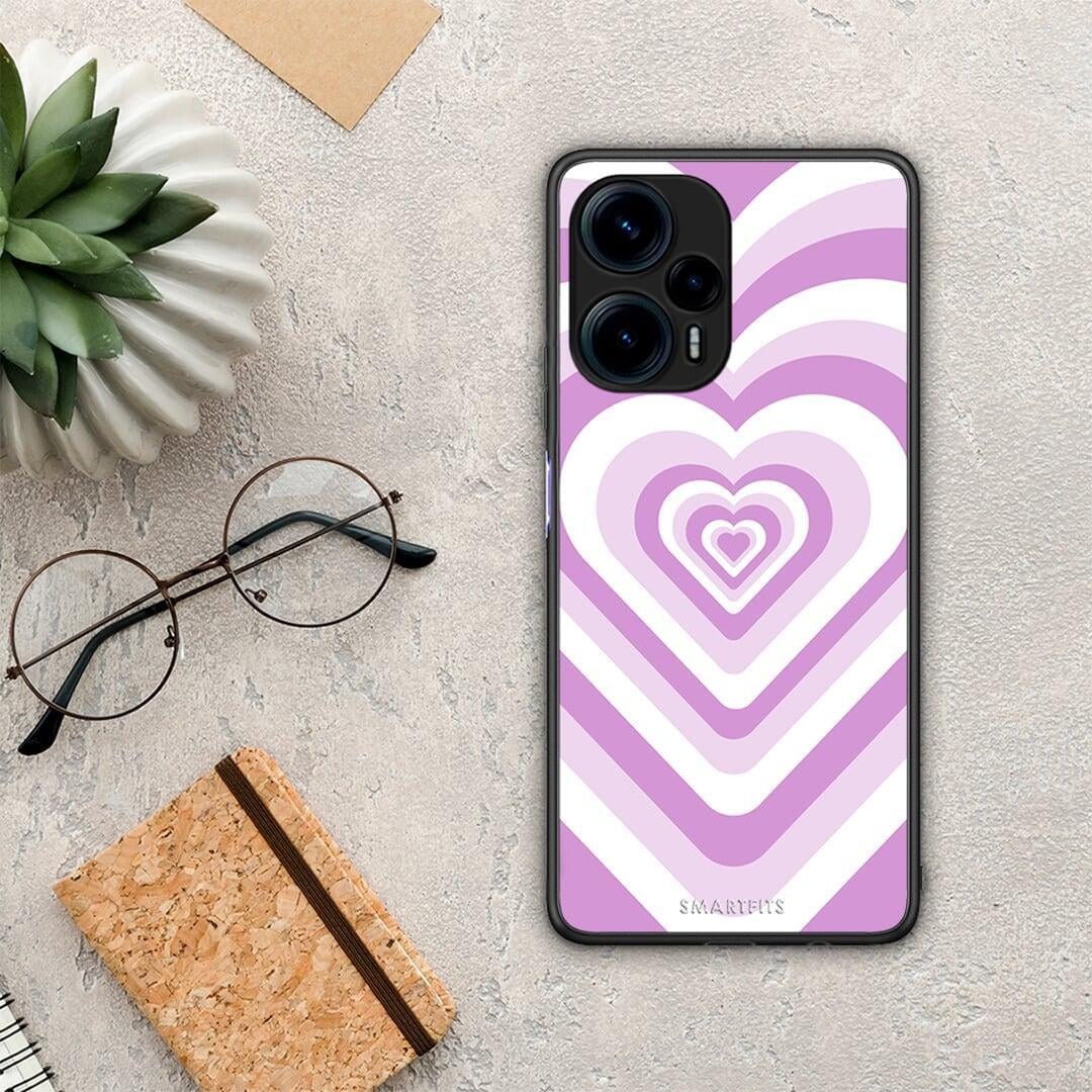 Θήκη Xiaomi Poco F5 5G Lilac Hearts από τη Smartfits με σχέδιο στο πίσω μέρος και μαύρο περίβλημα | Xiaomi Poco F5 5G Lilac Hearts Case with Colorful Back and Black Bezels
