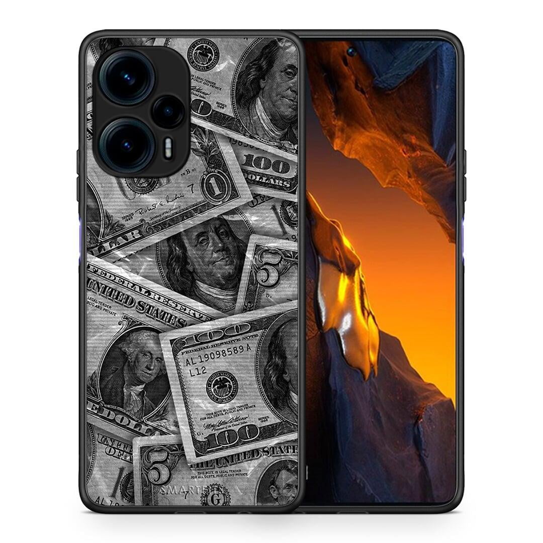Θήκη Xiaomi Poco F5 5G Money Dollars από τη Smartfits με σχέδιο στο πίσω μέρος και μαύρο περίβλημα | Xiaomi Poco F5 5G Money Dollars Case with Colorful Back and Black Bezels