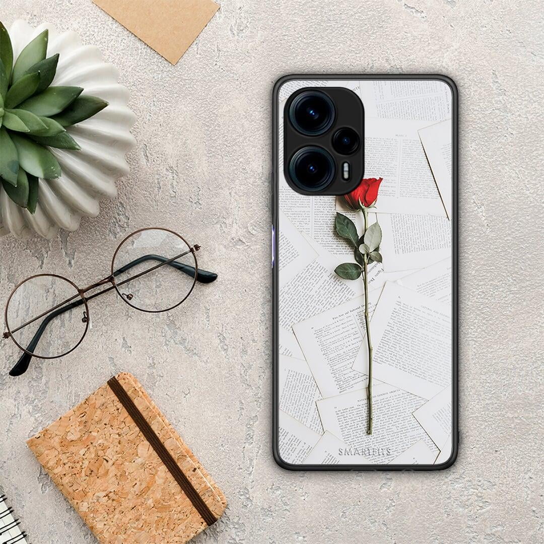 Θήκη Xiaomi Poco F5 5G Red Rose από τη Smartfits με σχέδιο στο πίσω μέρος και μαύρο περίβλημα | Xiaomi Poco F5 5G Red Rose Case with Colorful Back and Black Bezels