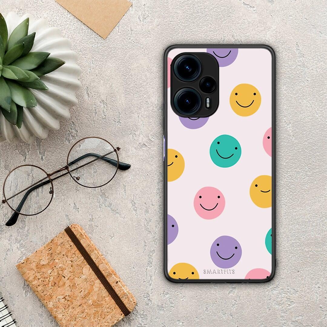 Θήκη Xiaomi Poco F5 5G Smiley Faces από τη Smartfits με σχέδιο στο πίσω μέρος και μαύρο περίβλημα | Xiaomi Poco F5 5G Smiley Faces Case with Colorful Back and Black Bezels