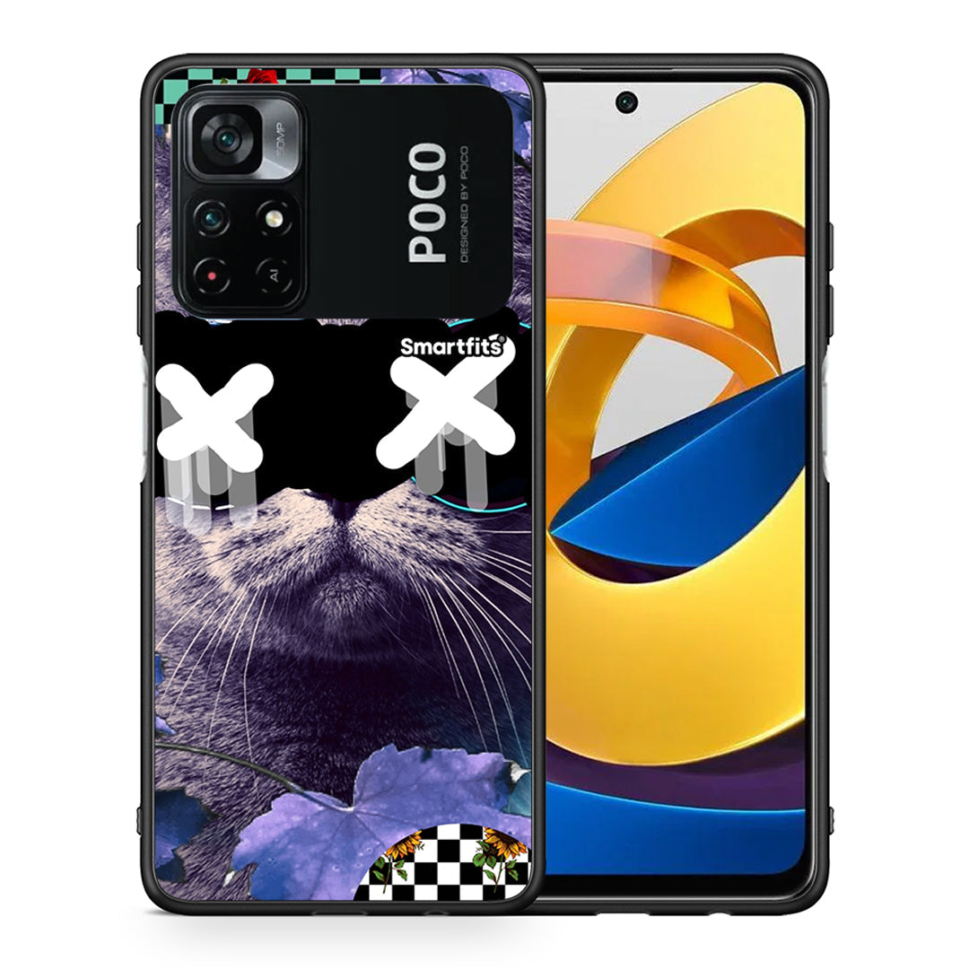 Θήκη Xiaomi Poco M4 Pro 4G Cat Collage από τη Smartfits με σχέδιο στο πίσω μέρος και μαύρο περίβλημα | Xiaomi Poco M4 Pro 4G Cat Collage case with colorful back and black bezels