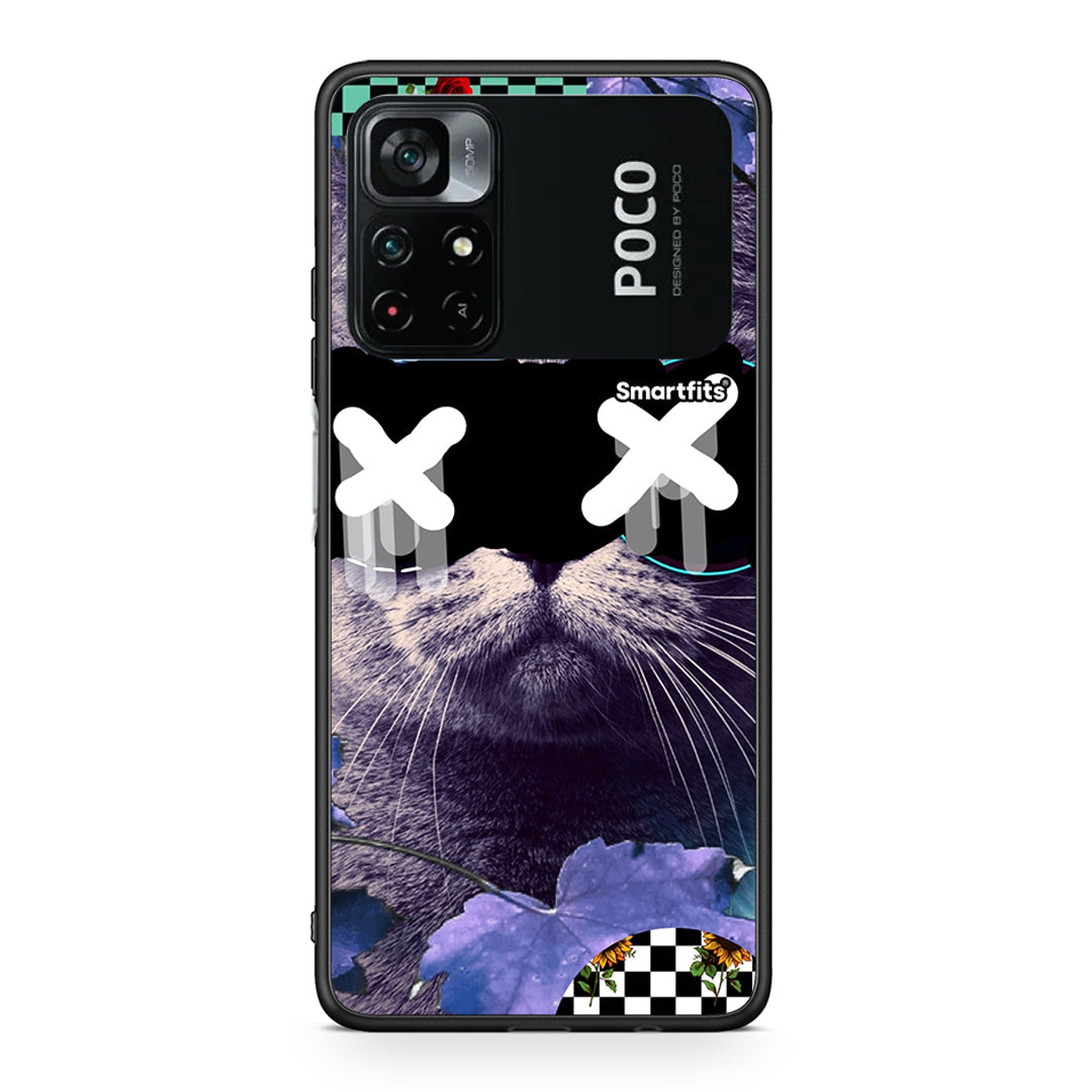 Xiaomi Poco M4 Pro 4G Cat Collage θήκη από τη Smartfits με σχέδιο στο πίσω μέρος και μαύρο περίβλημα | Smartphone case with colorful back and black bezels by Smartfits