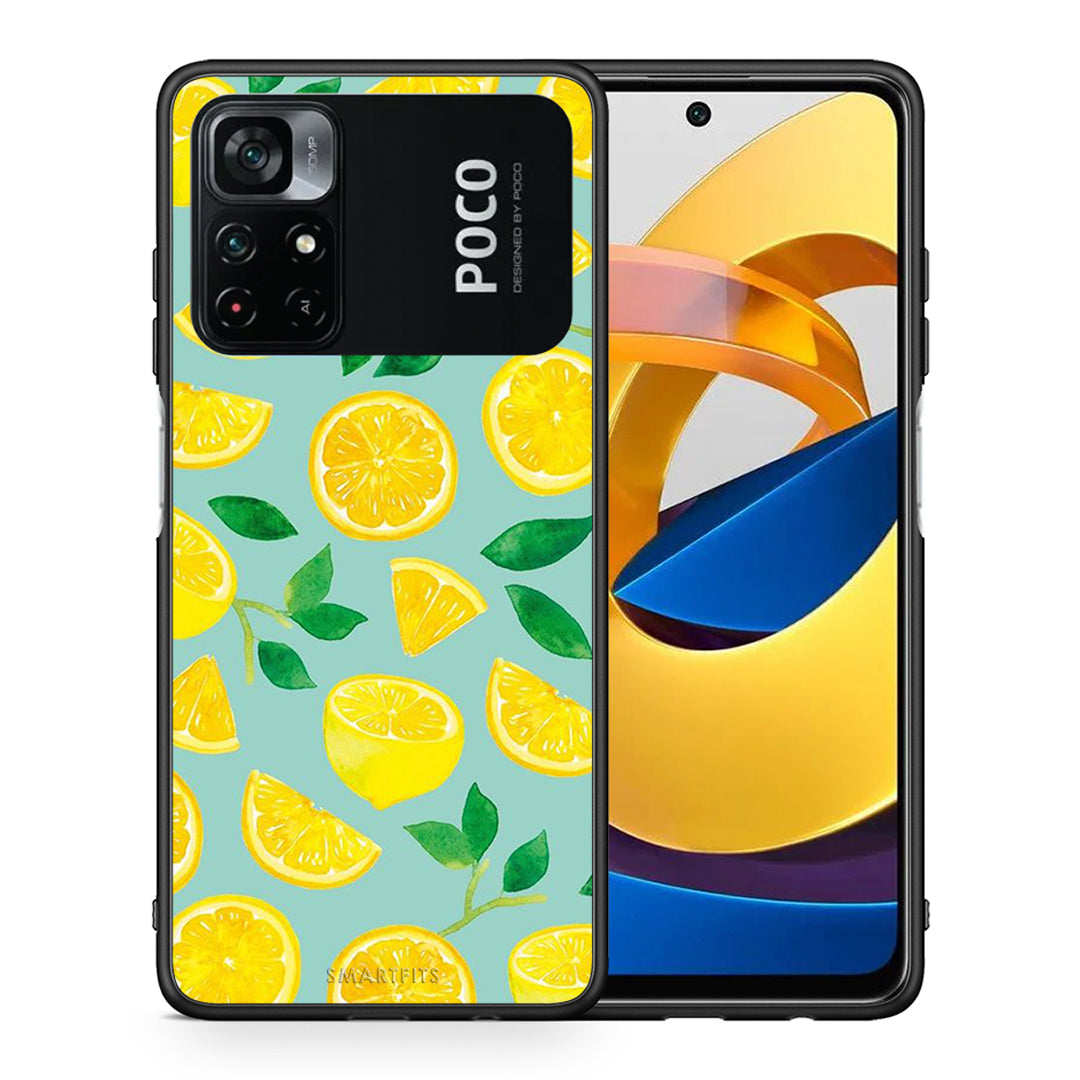 Θήκη Xiaomi Poco M4 Pro 4G Lemons από τη Smartfits με σχέδιο στο πίσω μέρος και μαύρο περίβλημα | Xiaomi Poco M4 Pro 4G Lemons case with colorful back and black bezels