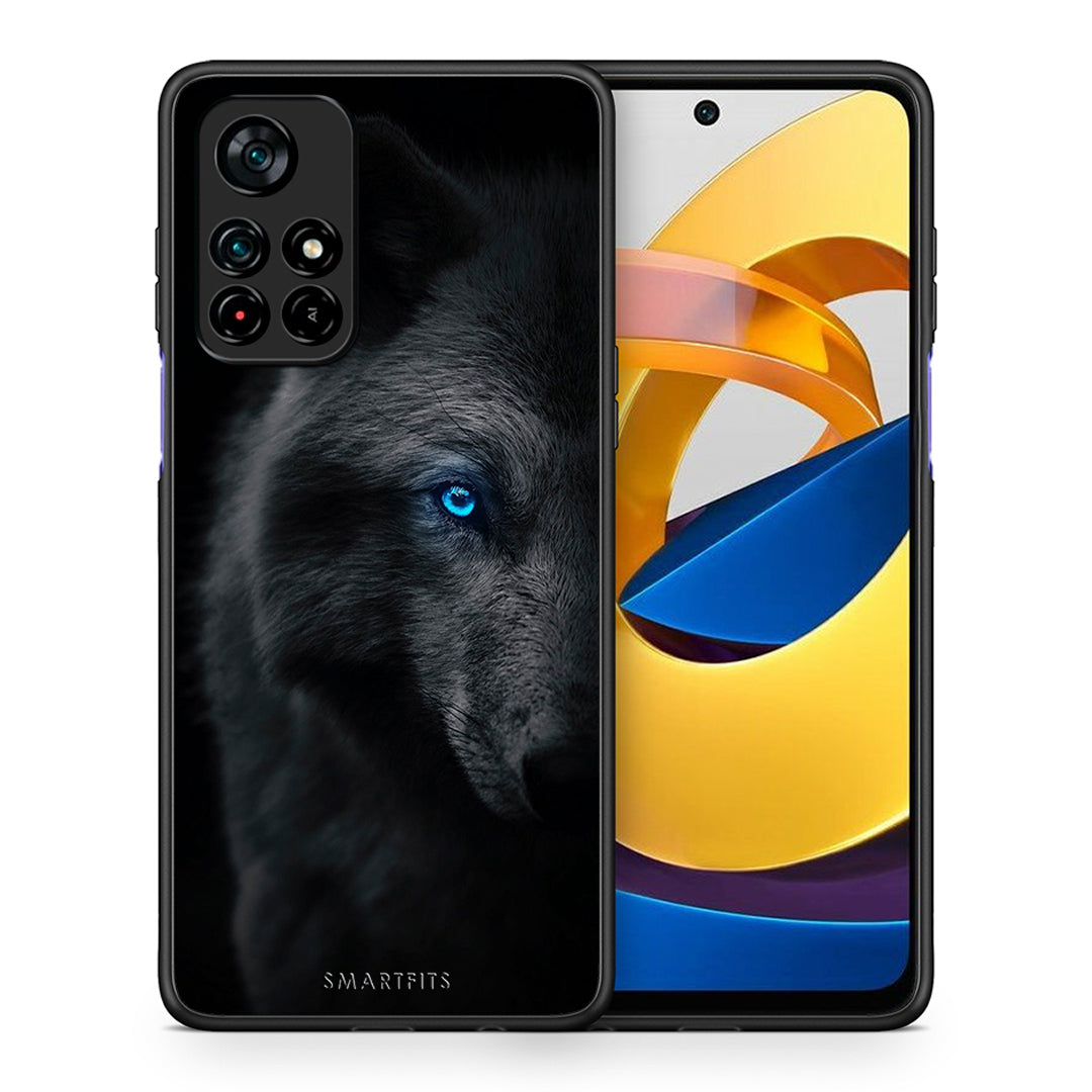 Θήκη Xiaomi Poco M4 Pro 5G Dark Wolf από τη Smartfits με σχέδιο στο πίσω μέρος και μαύρο περίβλημα | Xiaomi Poco M4 Pro 5G Dark Wolf case with colorful back and black bezels