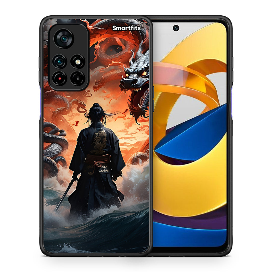 Θήκη Xiaomi Poco M4 Pro 5G Dragons Fight από τη Smartfits με σχέδιο στο πίσω μέρος και μαύρο περίβλημα | Xiaomi Poco M4 Pro 5G Dragons Fight case with colorful back and black bezels