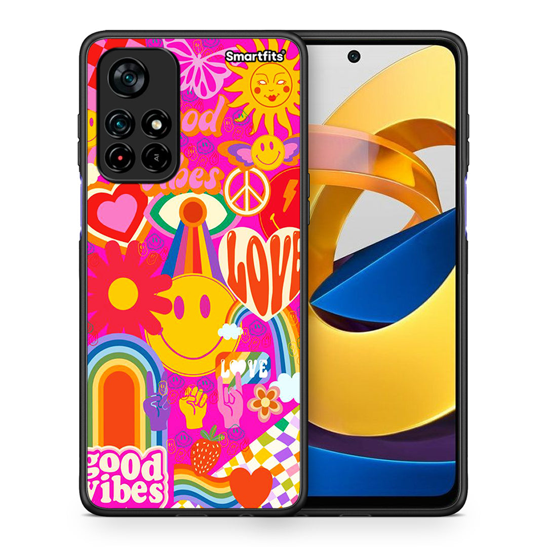 Θήκη Xiaomi Poco M4 Pro 5G Hippie Love από τη Smartfits με σχέδιο στο πίσω μέρος και μαύρο περίβλημα | Xiaomi Poco M4 Pro 5G Hippie Love case with colorful back and black bezels