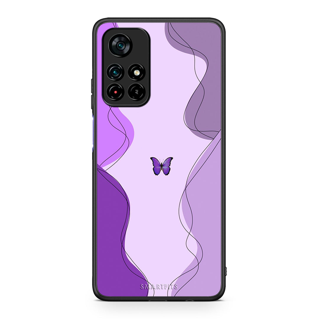 Xiaomi Poco M4 Pro 5G Purple Mariposa Θήκη Αγίου Βαλεντίνου από τη Smartfits με σχέδιο στο πίσω μέρος και μαύρο περίβλημα | Smartphone case with colorful back and black bezels by Smartfits