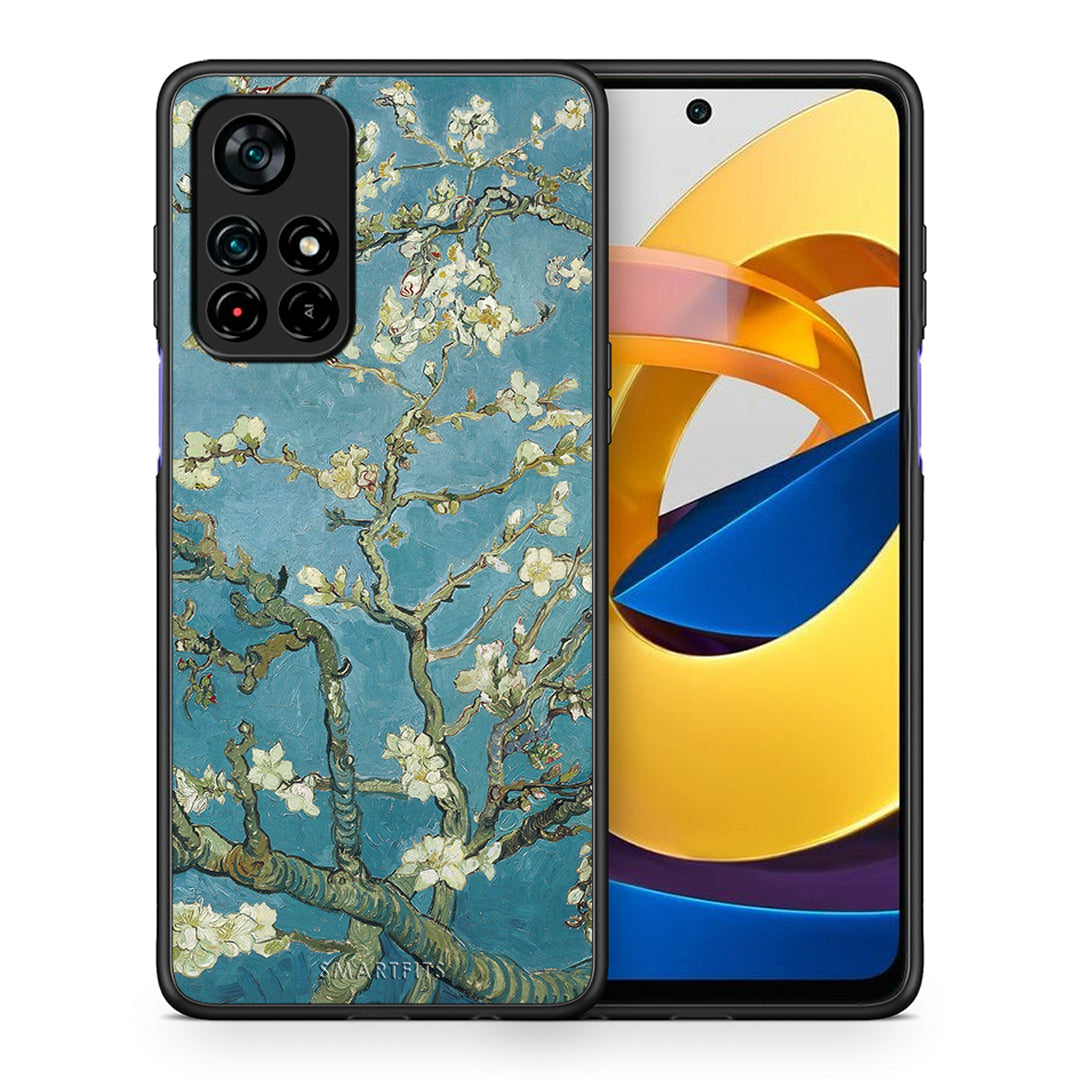 Θήκη Xiaomi Poco M4 Pro 5G White Blossoms από τη Smartfits με σχέδιο στο πίσω μέρος και μαύρο περίβλημα | Xiaomi Poco M4 Pro 5G White Blossoms case with colorful back and black bezels