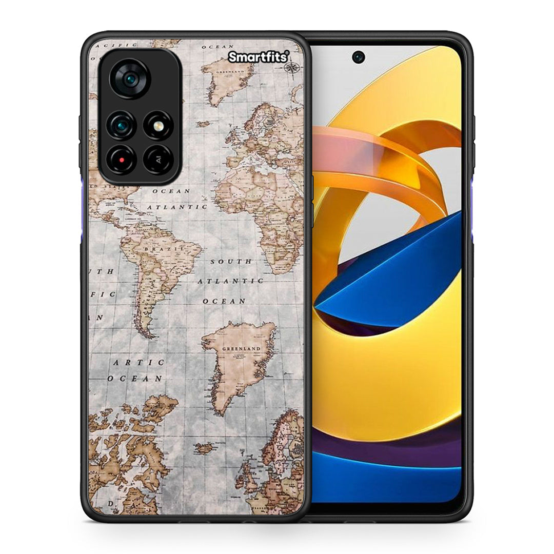 Θήκη Xiaomi Poco M4 Pro 5G World Map από τη Smartfits με σχέδιο στο πίσω μέρος και μαύρο περίβλημα | Xiaomi Poco M4 Pro 5G World Map case with colorful back and black bezels