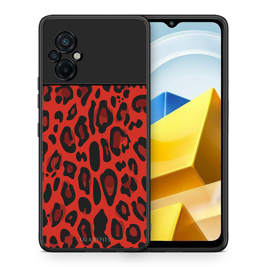 Θήκη Xiaomi Poco M5 / Redmi Note 11E Red Leopard Animal από τη Smartfits με σχέδιο στο πίσω μέρος και μαύρο περίβλημα | Xiaomi Poco M5 / Redmi Note 11E Red Leopard Animal case with colorful back and black bezels