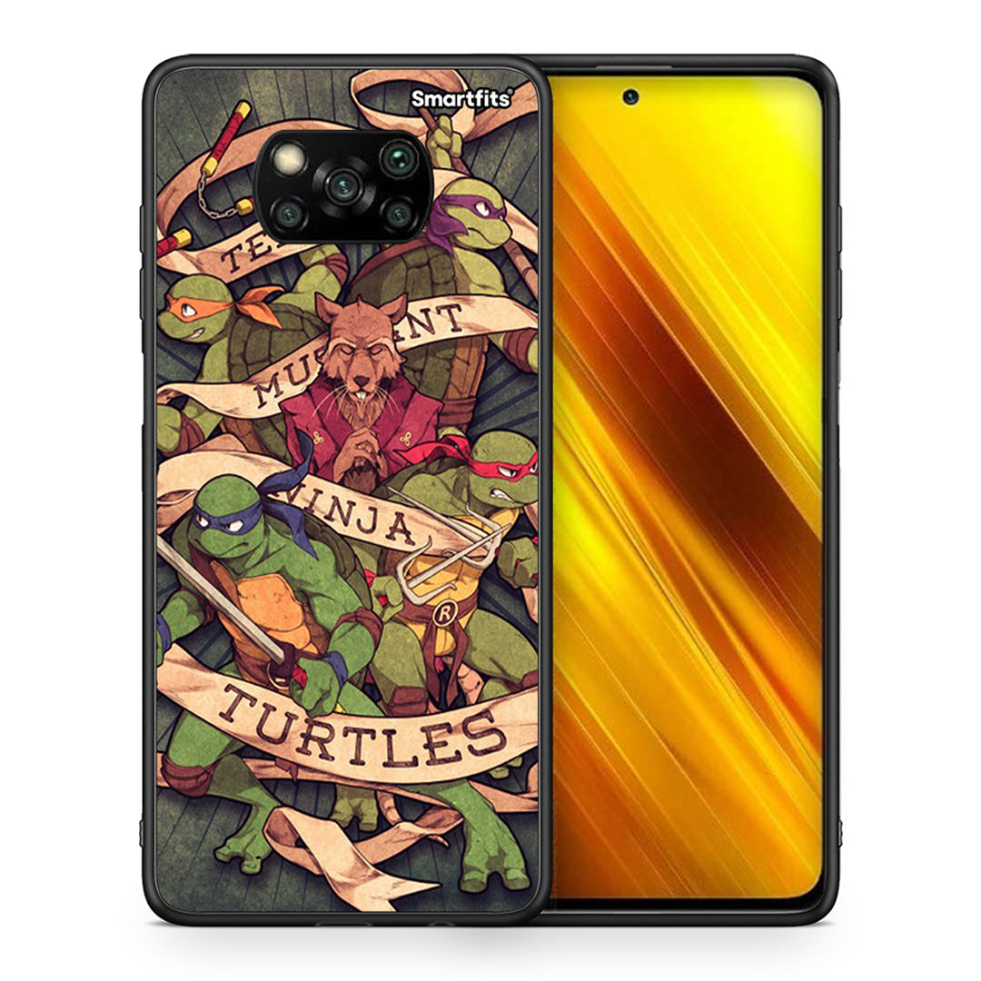 Θήκη Xiaomi Poco X3 Ninja Turtles από τη Smartfits με σχέδιο στο πίσω μέρος και μαύρο περίβλημα | Xiaomi Poco X3 Ninja Turtles case with colorful back and black bezels