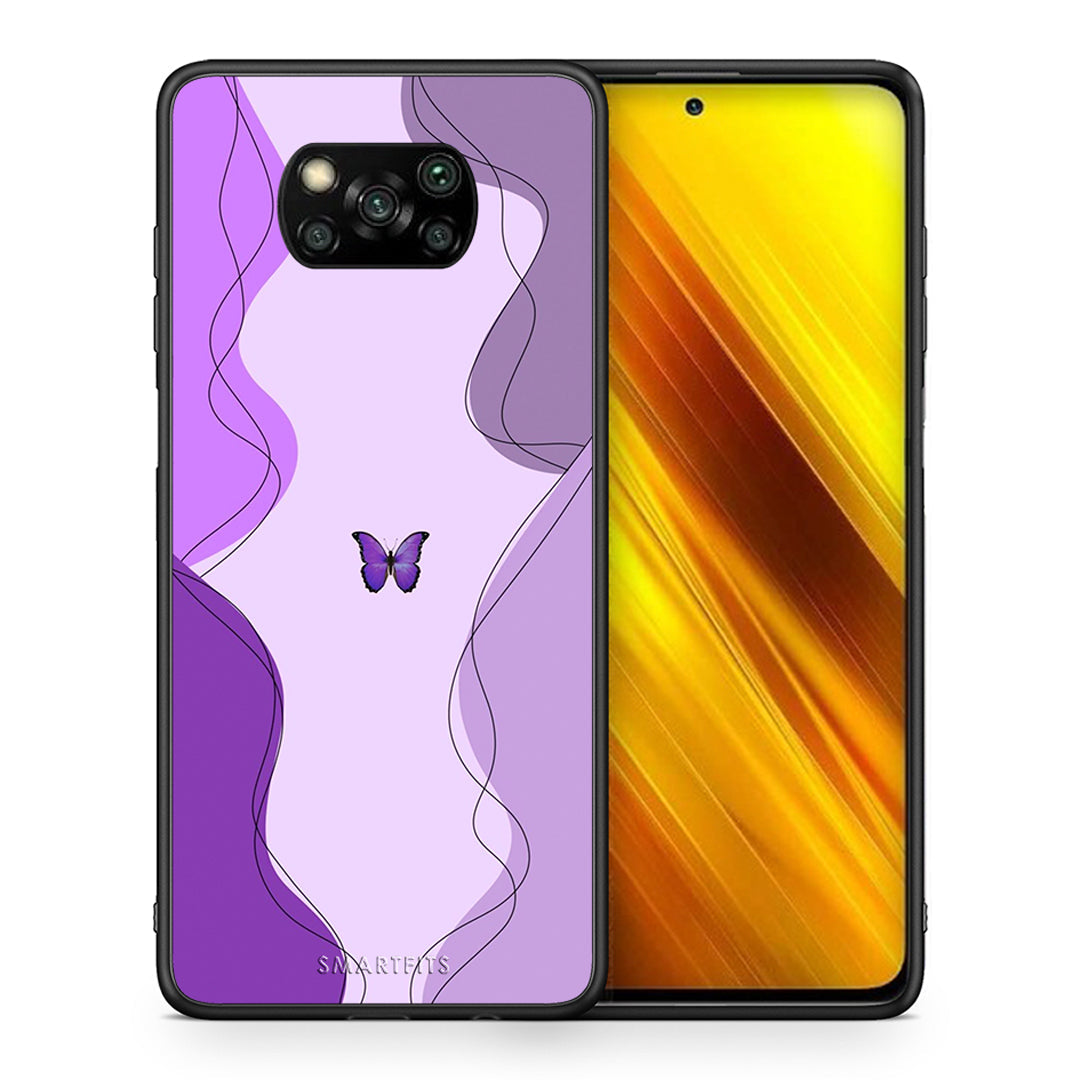 Θήκη Αγίου Βαλεντίνου Xiaomi Poco X3 Purple Mariposa από τη Smartfits με σχέδιο στο πίσω μέρος και μαύρο περίβλημα | Xiaomi Poco X3 Purple Mariposa case with colorful back and black bezels