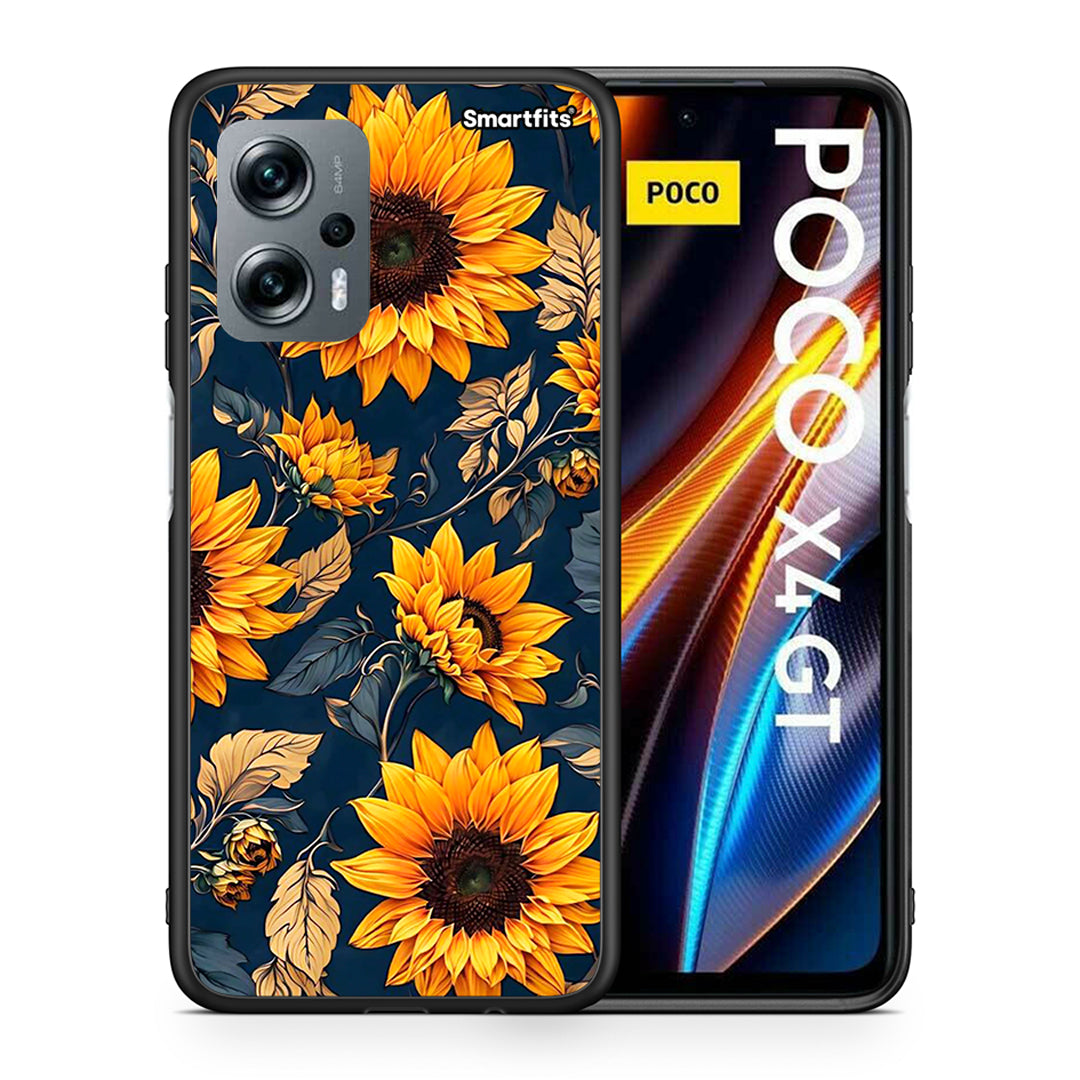 Θήκη Xiaomi Poco X4 GT Autumn Sunflowers από τη Smartfits με σχέδιο στο πίσω μέρος και μαύρο περίβλημα | Xiaomi Poco X4 GT Autumn Sunflowers case with colorful back and black bezels