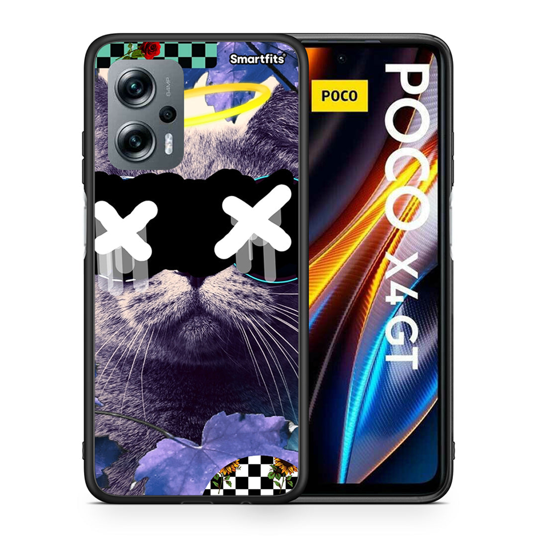 Θήκη Xiaomi Poco X4 GT Cat Collage από τη Smartfits με σχέδιο στο πίσω μέρος και μαύρο περίβλημα | Xiaomi Poco X4 GT Cat Collage case with colorful back and black bezels