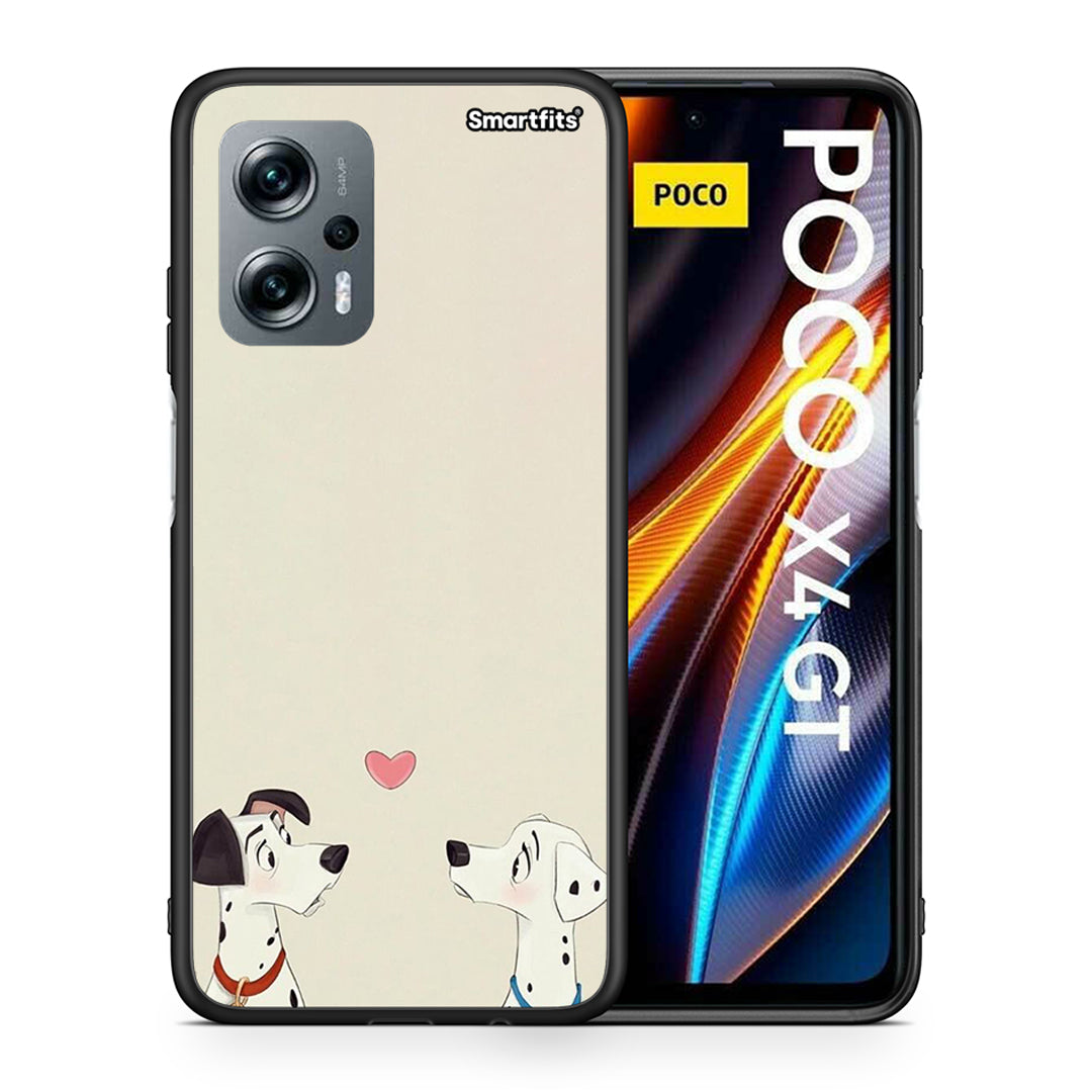 Θήκη Xiaomi Poco X4 GT Dalmatians Love από τη Smartfits με σχέδιο στο πίσω μέρος και μαύρο περίβλημα | Xiaomi Poco X4 GT Dalmatians Love case with colorful back and black bezels